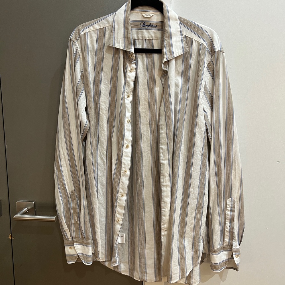 Stenstroms Cotton/Linen Striped Button Down